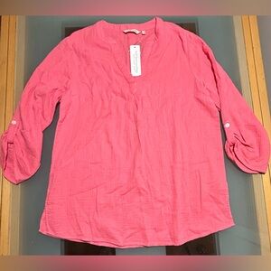 Soft Surroundings Marley Gauze Tunic Size M Sunkist Coral Roll Tab Sleeves NWT